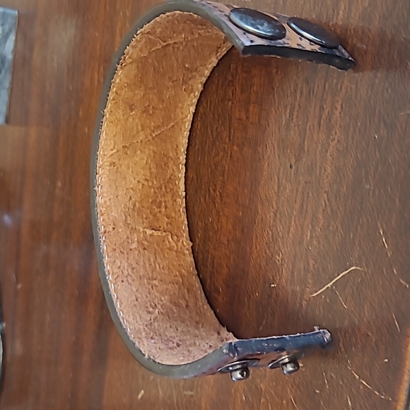 Upcycled Leather Cuff Bracelet Unisex 9 Inches - Picture 4 of 7